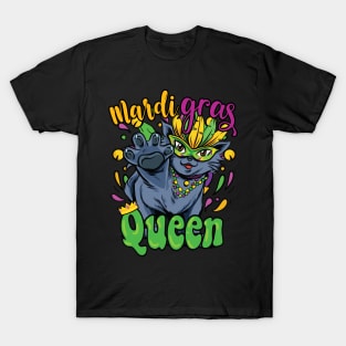 Mardi Gras Kitty Queen with Mask and Beads T-Shirt